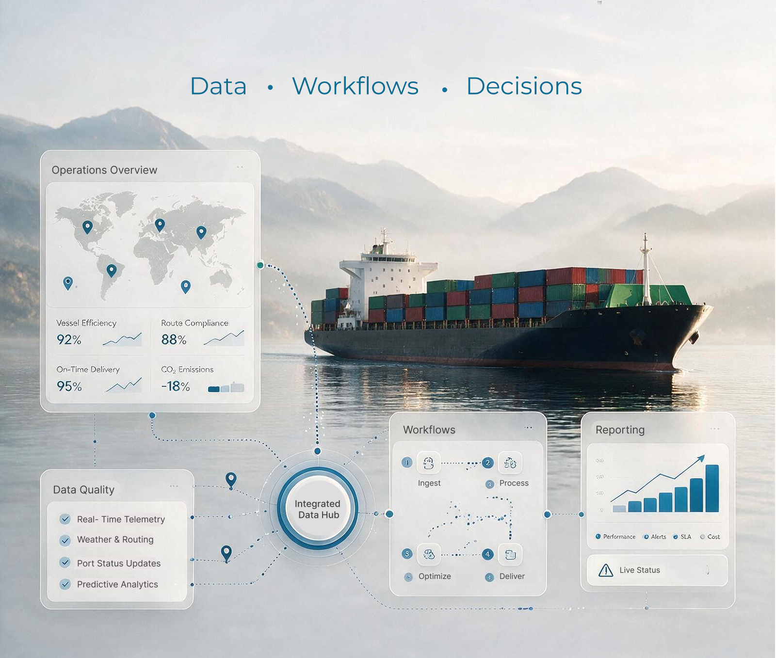 Connected maritime data, workflow and decision graphic